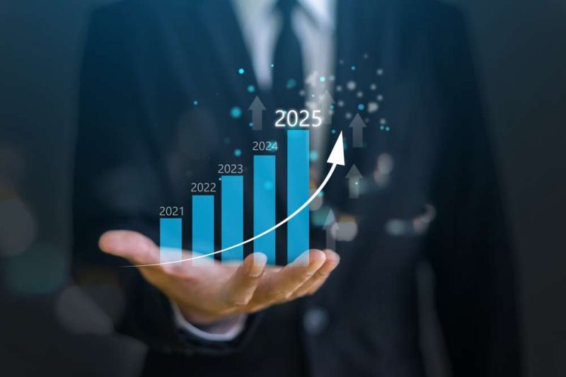 Human,With,2025,New,Year,Target,Sale,Profit,And,Arrow